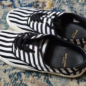 Saint Laurent Black and White Striped Sneakers